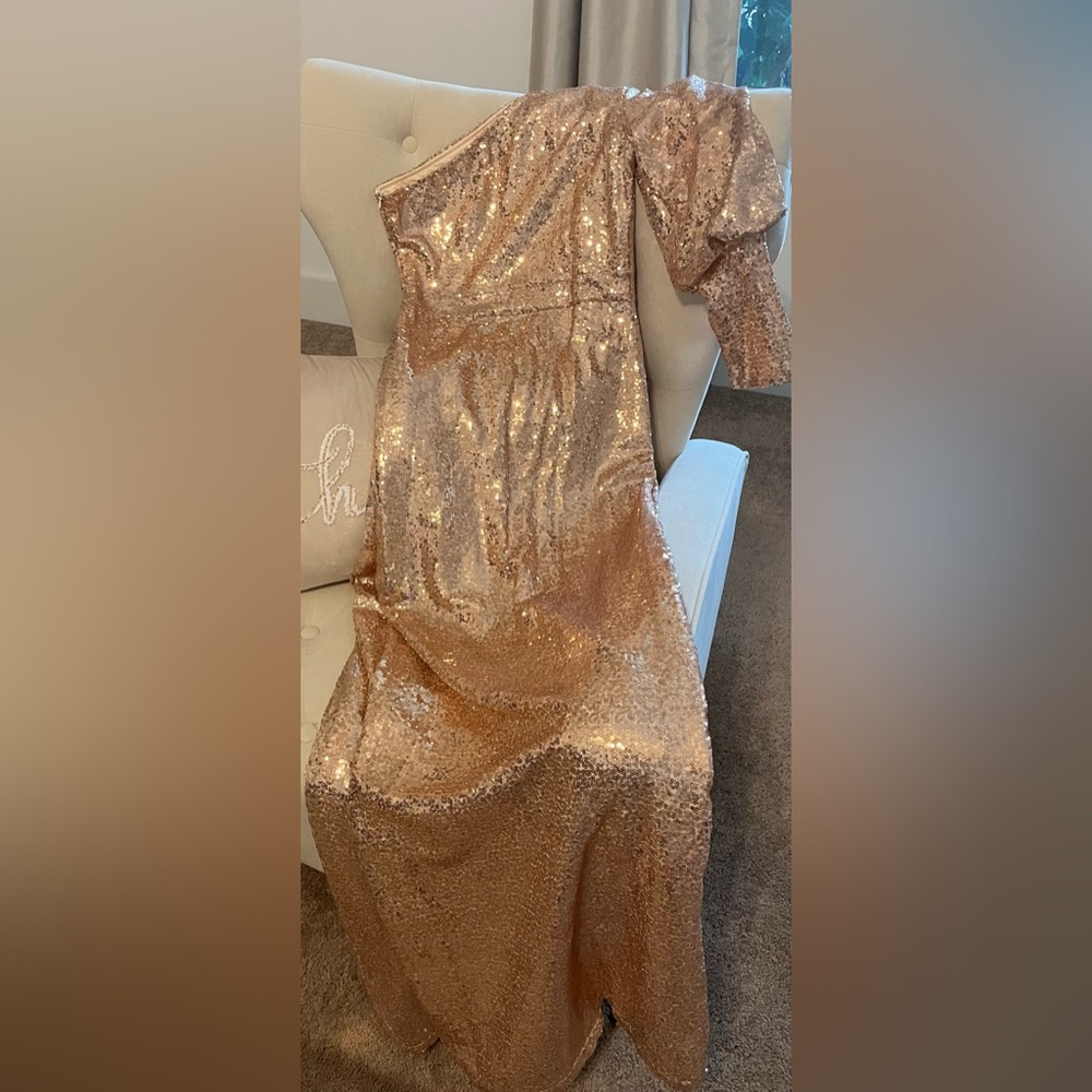 BNWOT Off-the-Shoulder Sequins Evening Gown